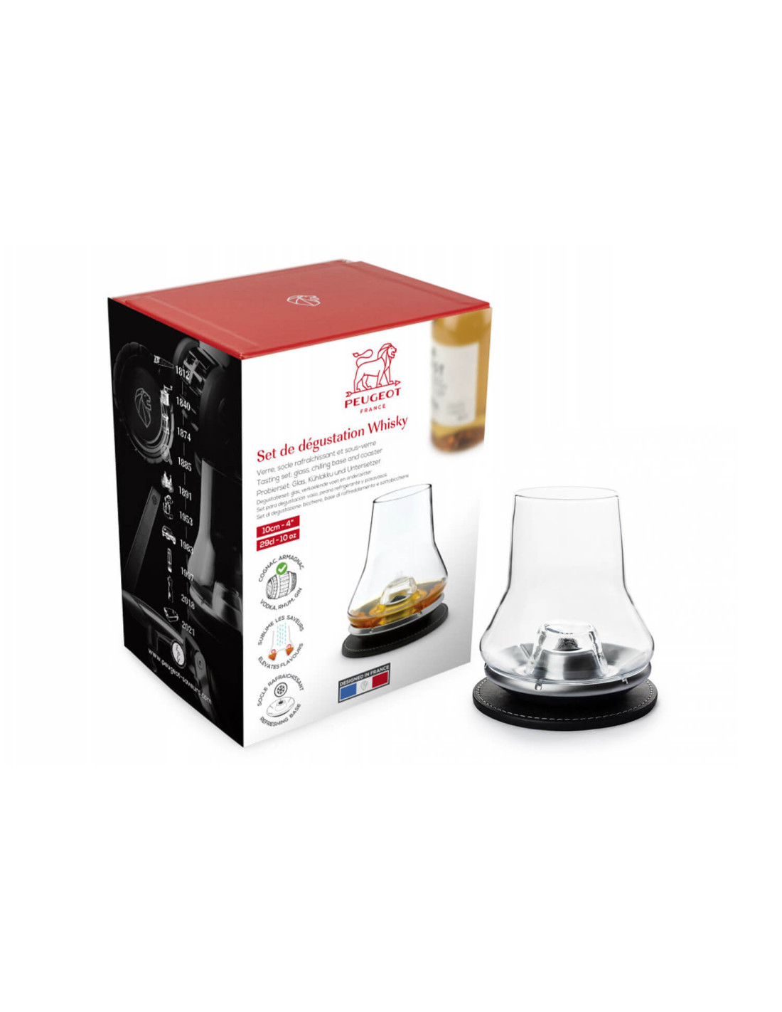 Coffret dégustation whisky Peugeot Les Impitoyables avec verre et socle rafraîchissant