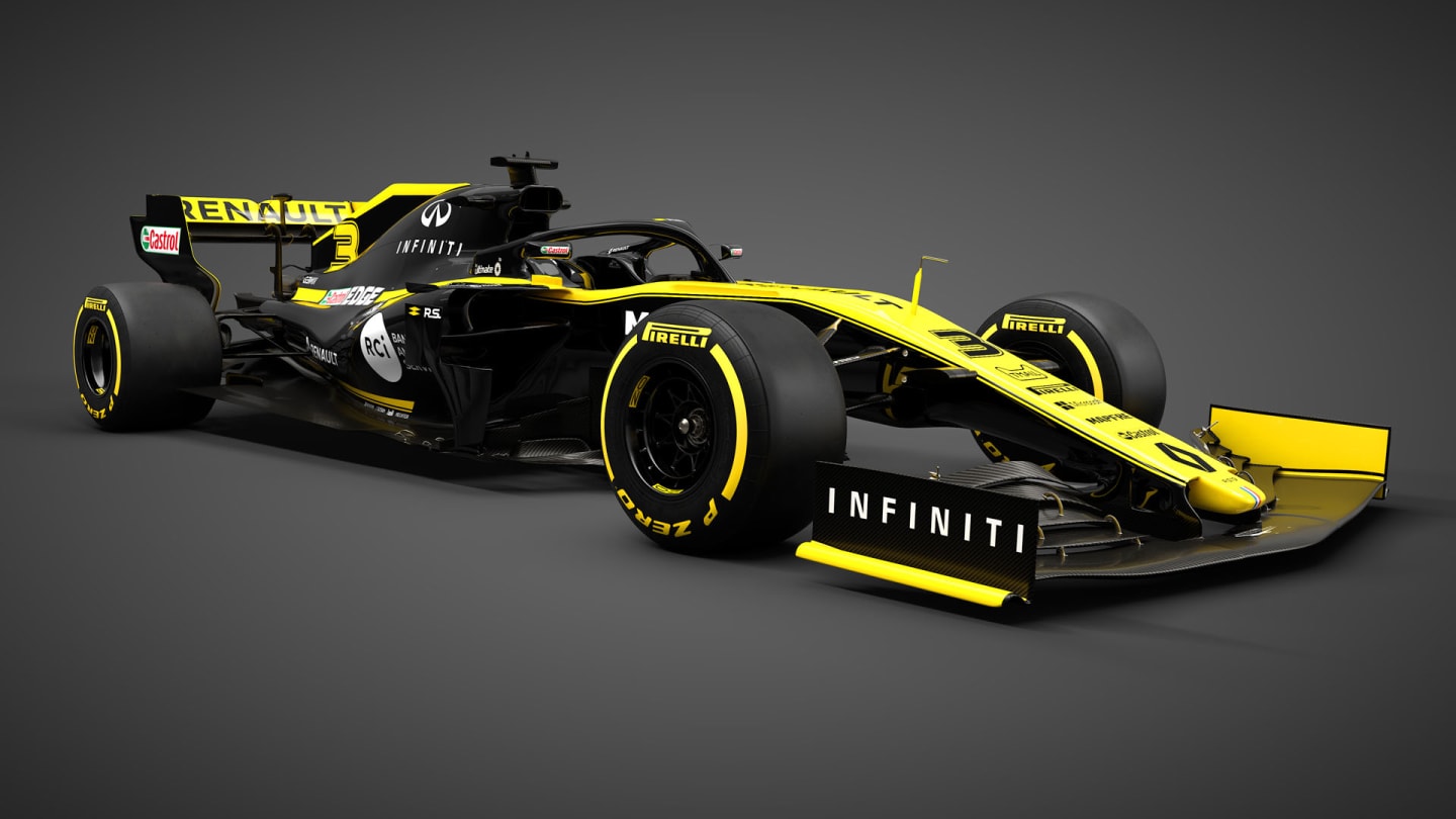 Vue avant de la Renault R.S.19 lors de sa révélation officielle en Formule 1 en 2019